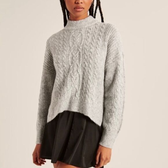 Abercrombie and fitch mock neck cable knit sweater gray - Picture 1 of 4